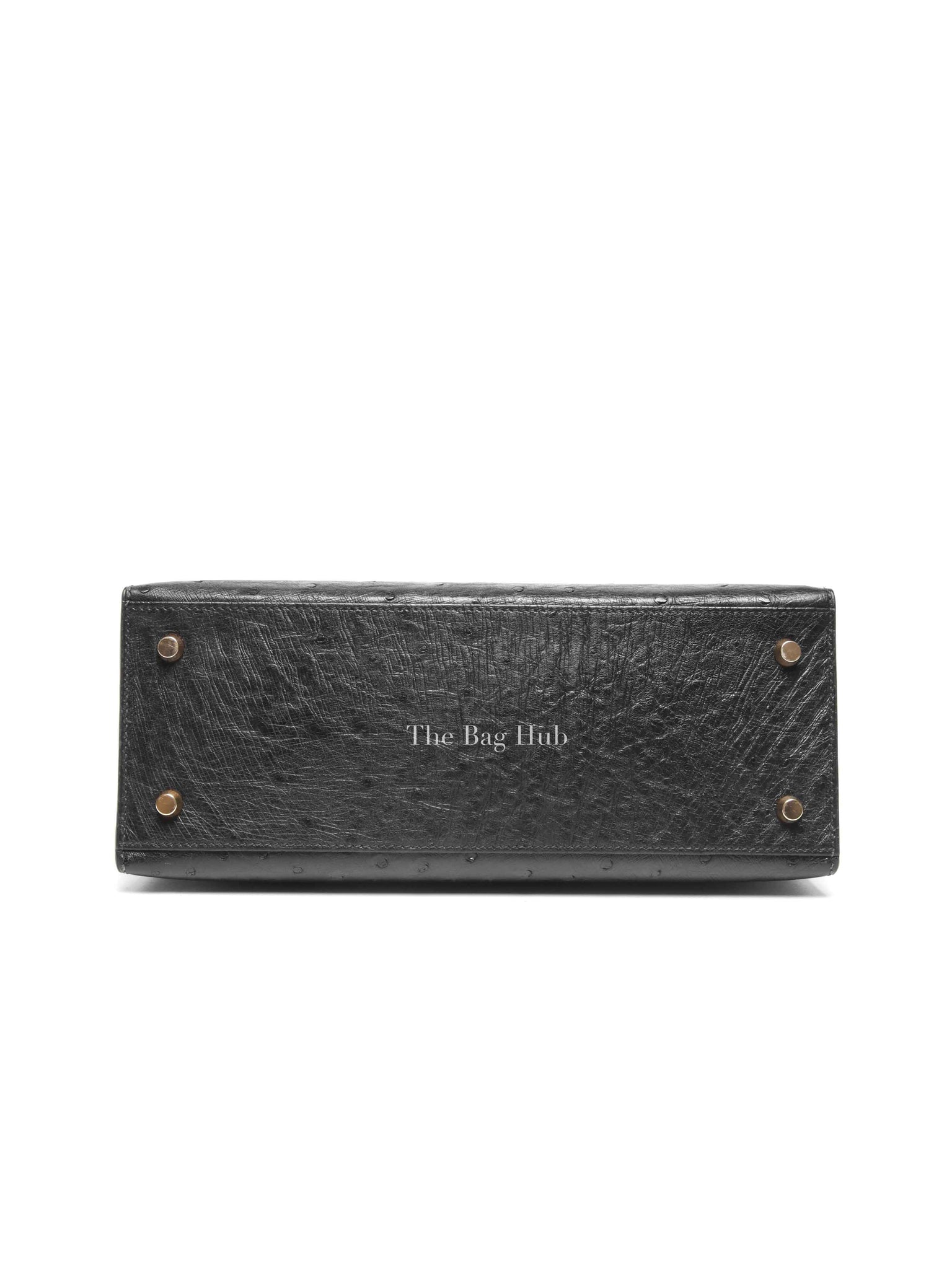Hermes Black Ostrich Kelly Sellier 28 Bag GHW (No Strap)