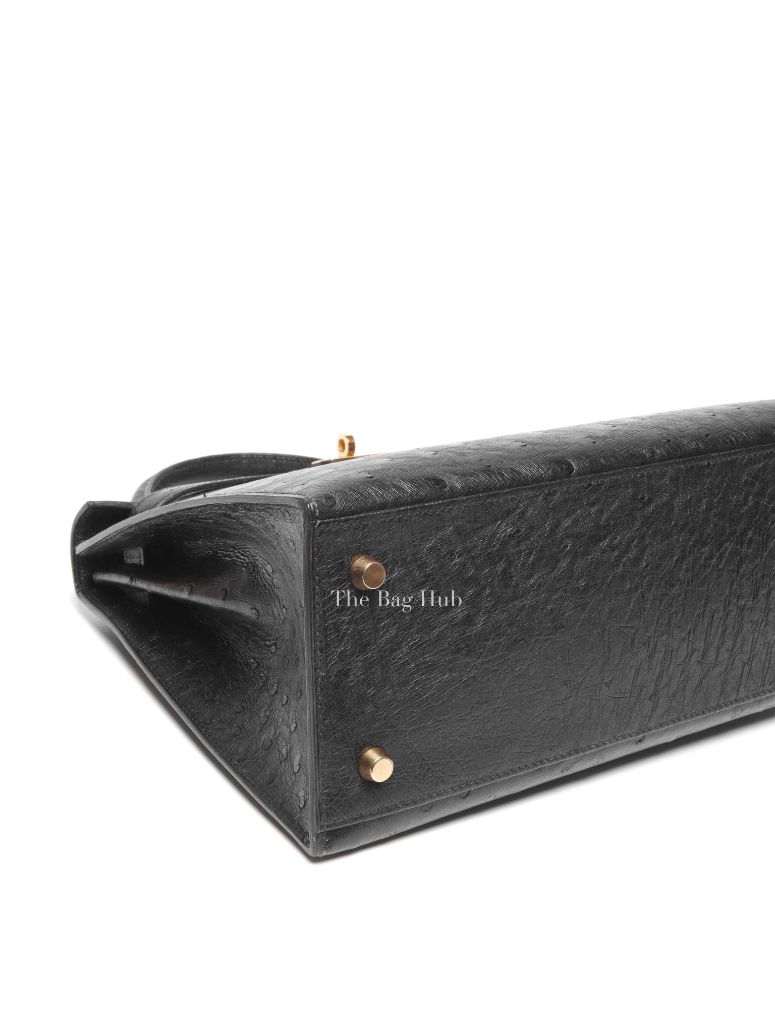 Hermes Black Ostrich Kelly Sellier 28 Bag GHW (No Strap)