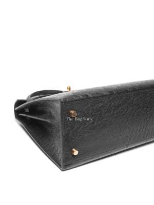 Hermes Black Ostrich Kelly Sellier 28 Bag GHW (No Strap)