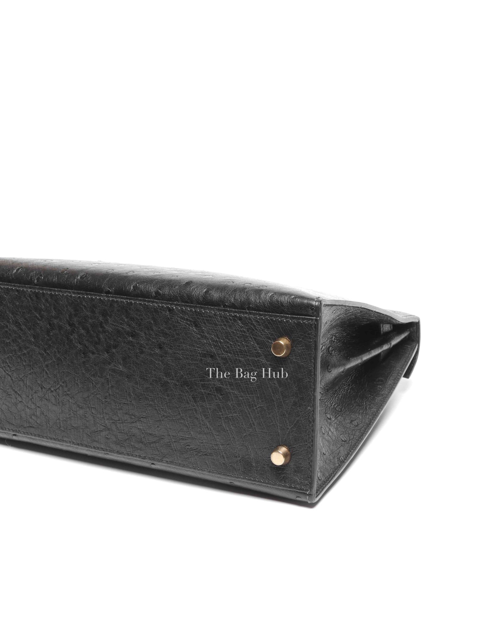 Hermes Black Ostrich Kelly Sellier 28 Bag GHW (No Strap)