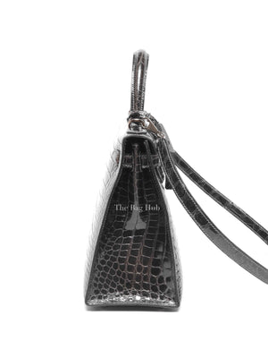 Hermes Black Shiny Porosus Crocodile Kelly 28 Bag PHW