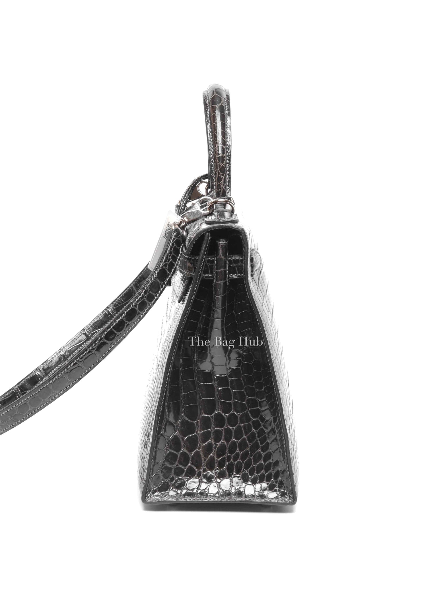 Hermes Black Shiny Porosus Crocodile Kelly 28 Bag PHW