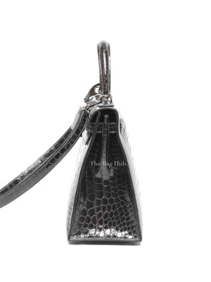 Hermes Black Shiny Porosus Crocodile Kelly 28 Bag PHW