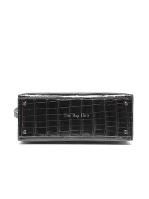 Hermes Black Shiny Porosus Crocodile Kelly 28 Bag PHW