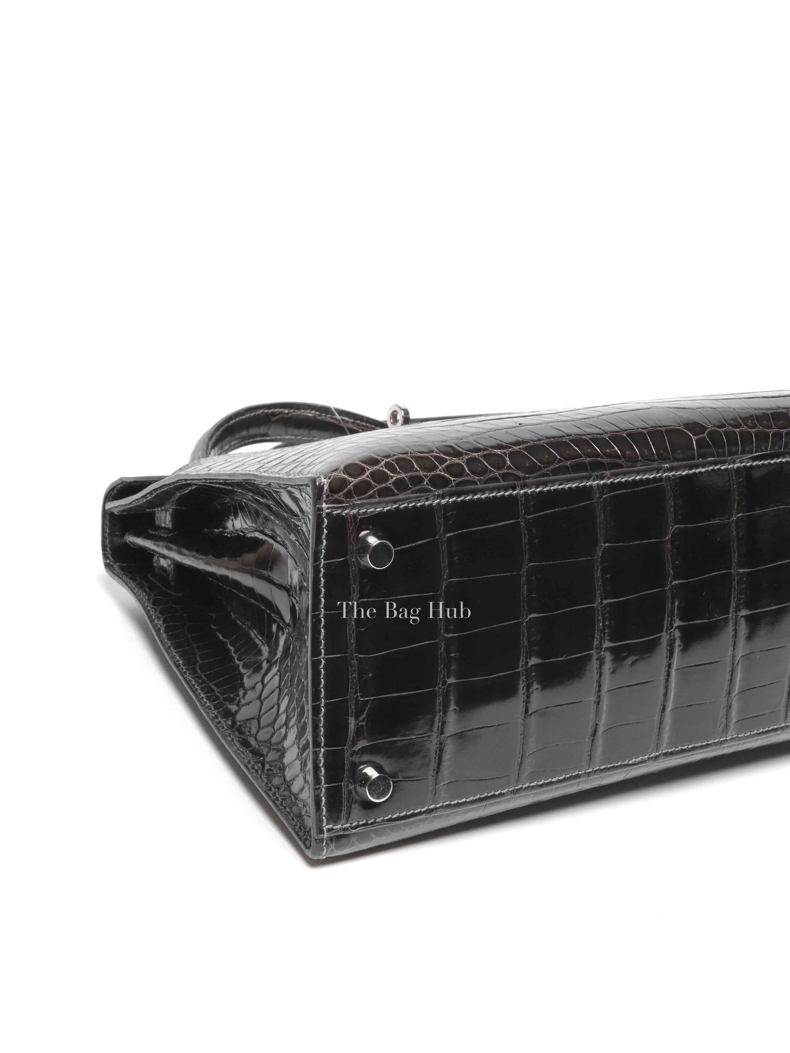 Hermes Black Shiny Porosus Crocodile Kelly 28 Bag PHW