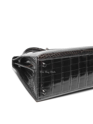 Hermes Black Shiny Porosus Crocodile Kelly 28 Bag PHW