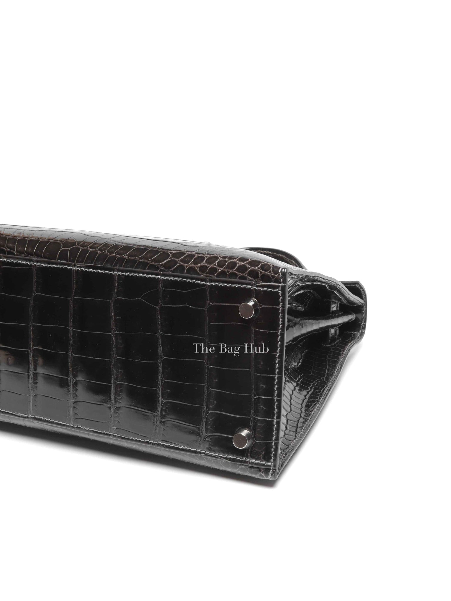 Hermes Black Shiny Porosus Crocodile Kelly 28 Bag PHW