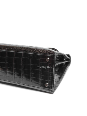 Hermes Black Shiny Porosus Crocodile Kelly 28 Bag PHW
