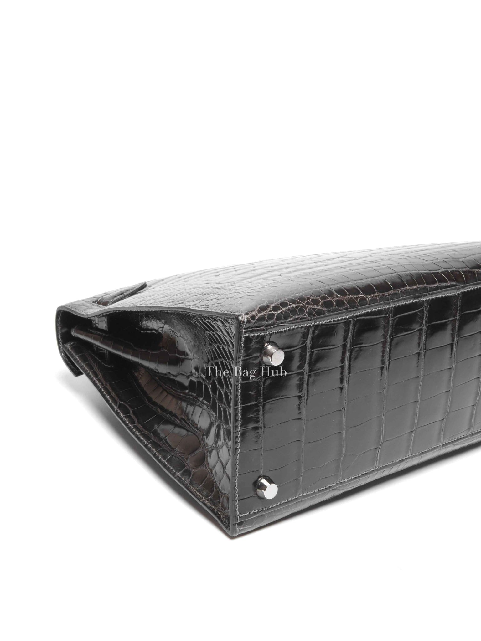 Hermes Black Shiny Porosus Crocodile Kelly 28 Bag PHW