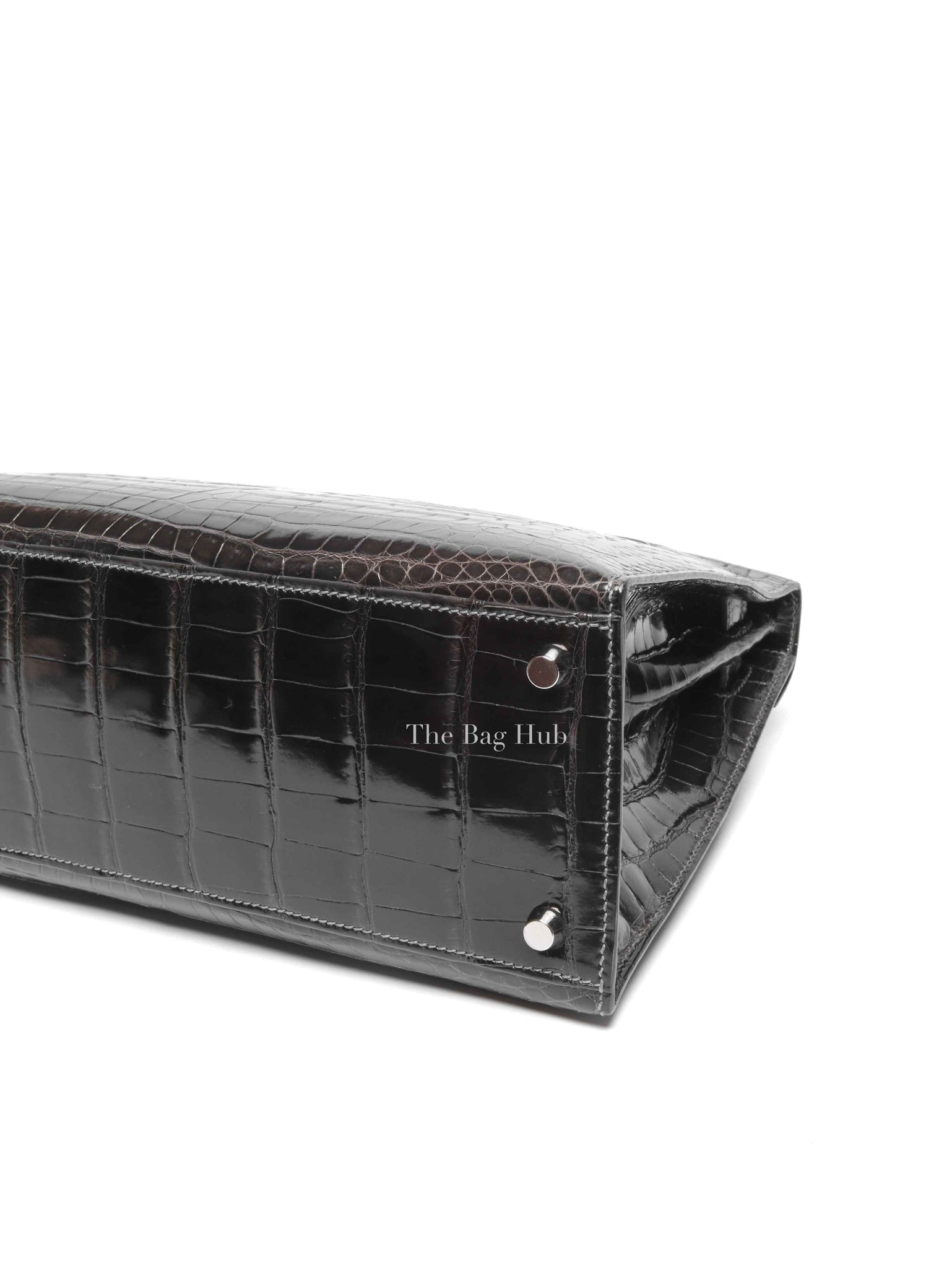 Hermes Black Shiny Porosus Crocodile Kelly 28 Bag PHW