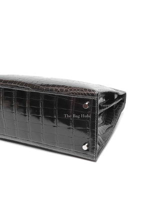 Hermes Black Shiny Porosus Crocodile Kelly 28 Bag PHW
