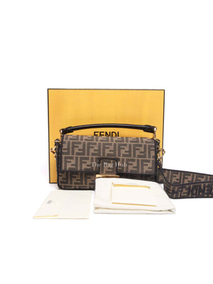 Fendi Brown Fabric Jacquard FF 1974 Medium Baguette Bag