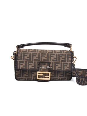 Fendi Brown Fabric Jacquard FF 1974 Medium Baguette Bag