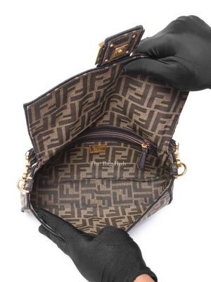 Fendi Brown Fabric Jacquard FF 1974 Medium Baguette Bag