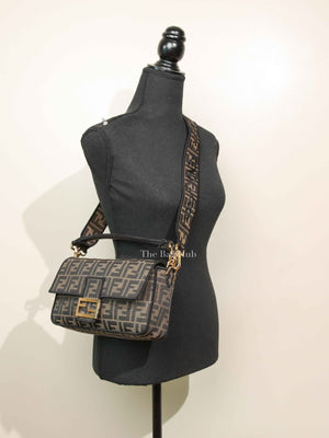 Fendi Brown Fabric Jacquard FF 1974 Medium Baguette Bag