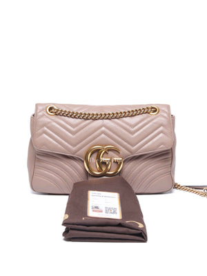 Gucci Taupe Leather GG Marmont Medium Shoulder Bag