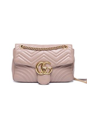 Gucci Taupe Leather GG Marmont Medium Shoulder Bag