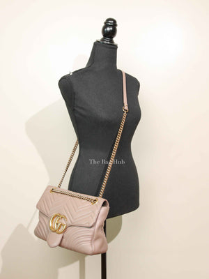 Gucci Taupe Leather GG Marmont Medium Shoulder Bag