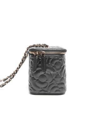 Chanel Black Lambskin Camelia Embossed Small Vanity Bag