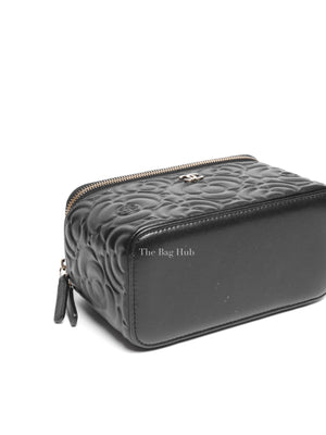 Chanel Black Lambskin Camelia Embossed Small Vanity Bag