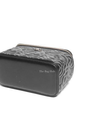 Chanel Black Lambskin Camelia Embossed Small Vanity Bag