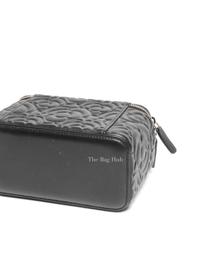 Chanel Black Lambskin Camelia Embossed Small Vanity Bag
