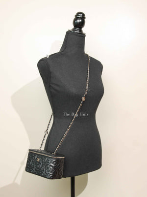 Chanel Black Lambskin Camelia Embossed Small Vanity Bag