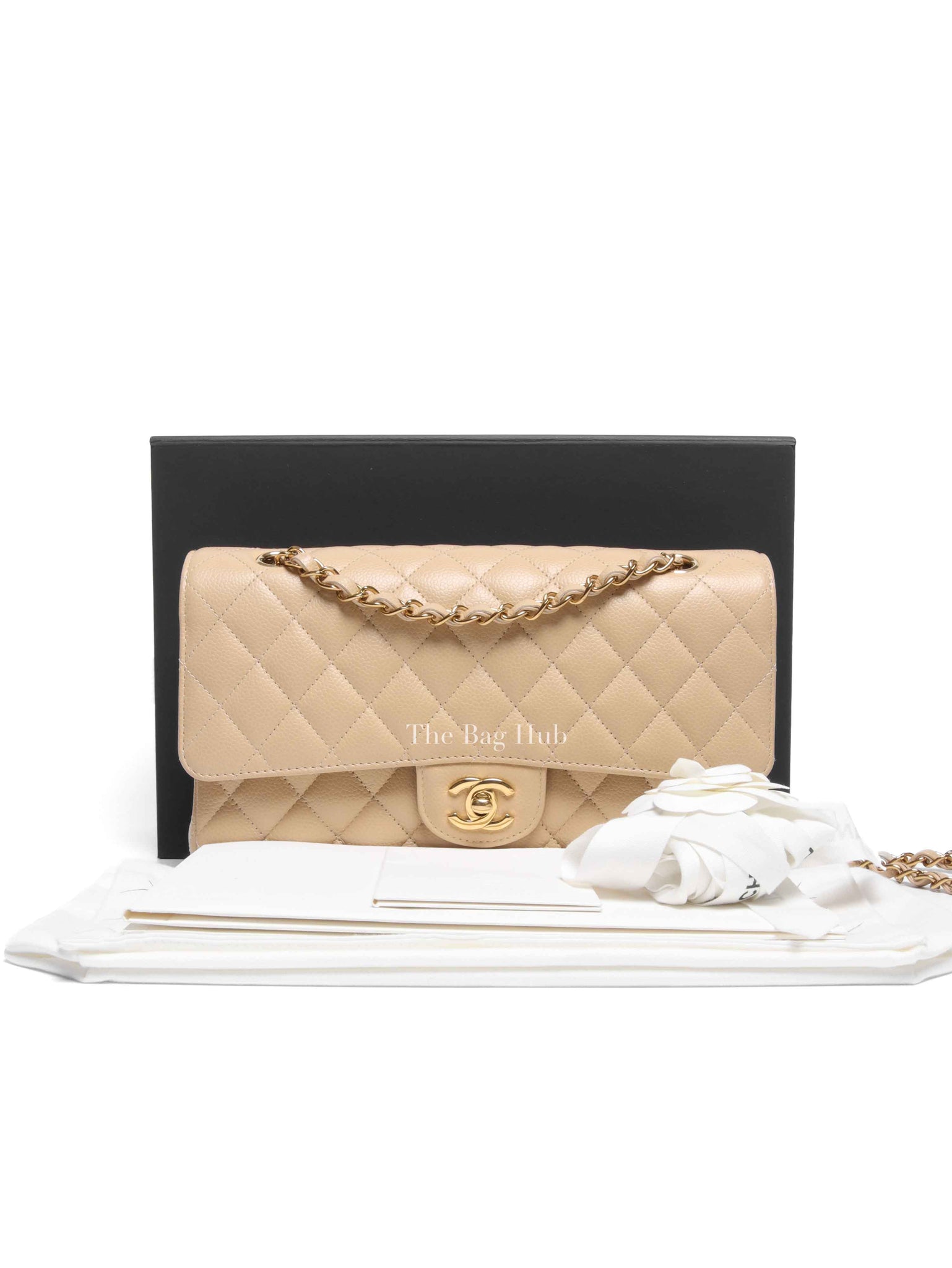 Chanel Beige Caviar Quilted Medium Double Flap Bag GHW