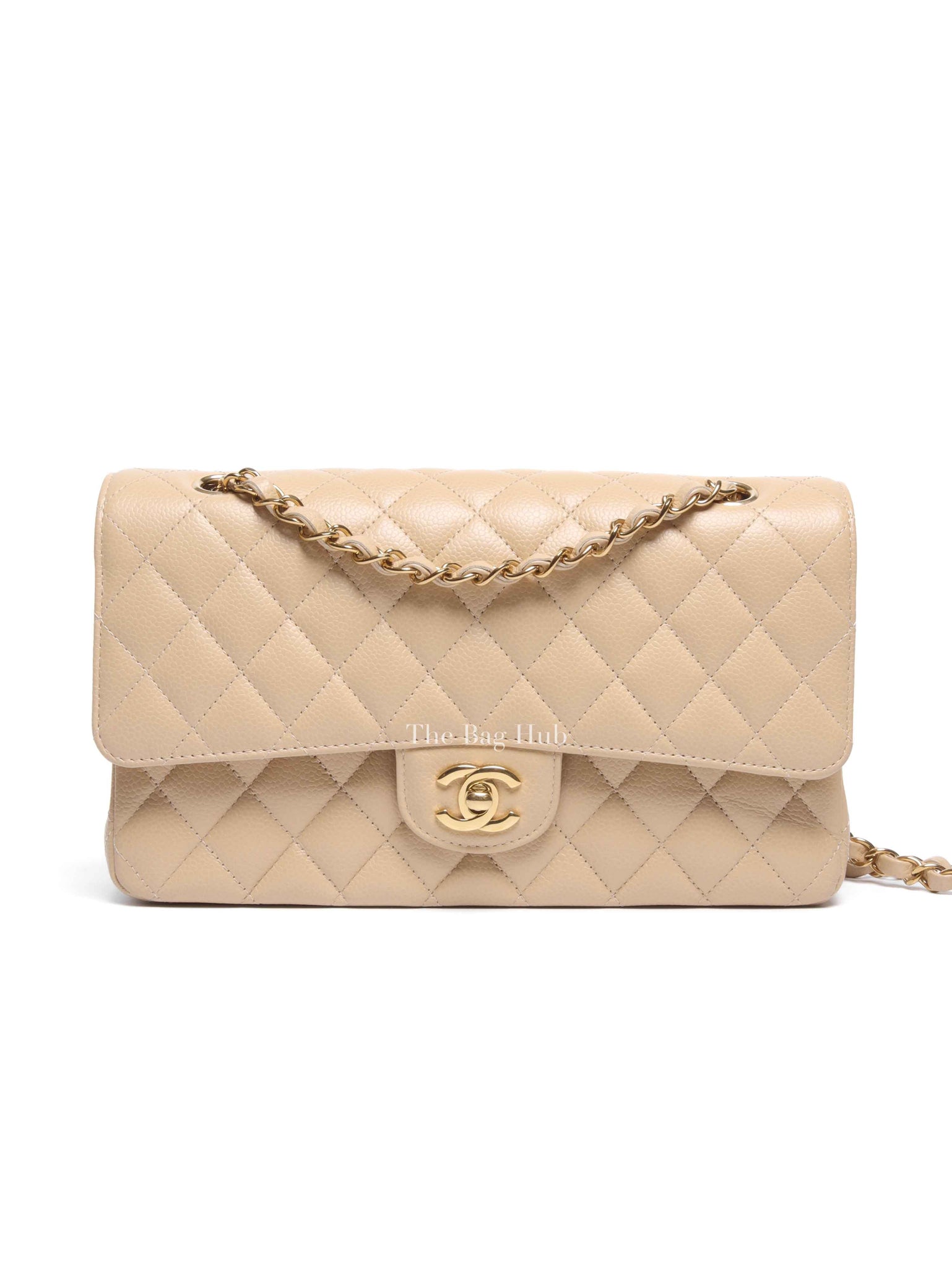 Chanel Beige Caviar Quilted Medium Double Flap Bag GHW