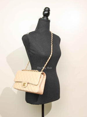 Chanel Beige Caviar Quilted Medium Double Flap Bag GHW