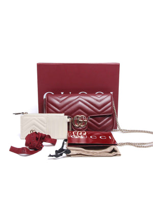 Gucci Rosso Ancora Red Leather GG Marmont Small Shoulder Bag