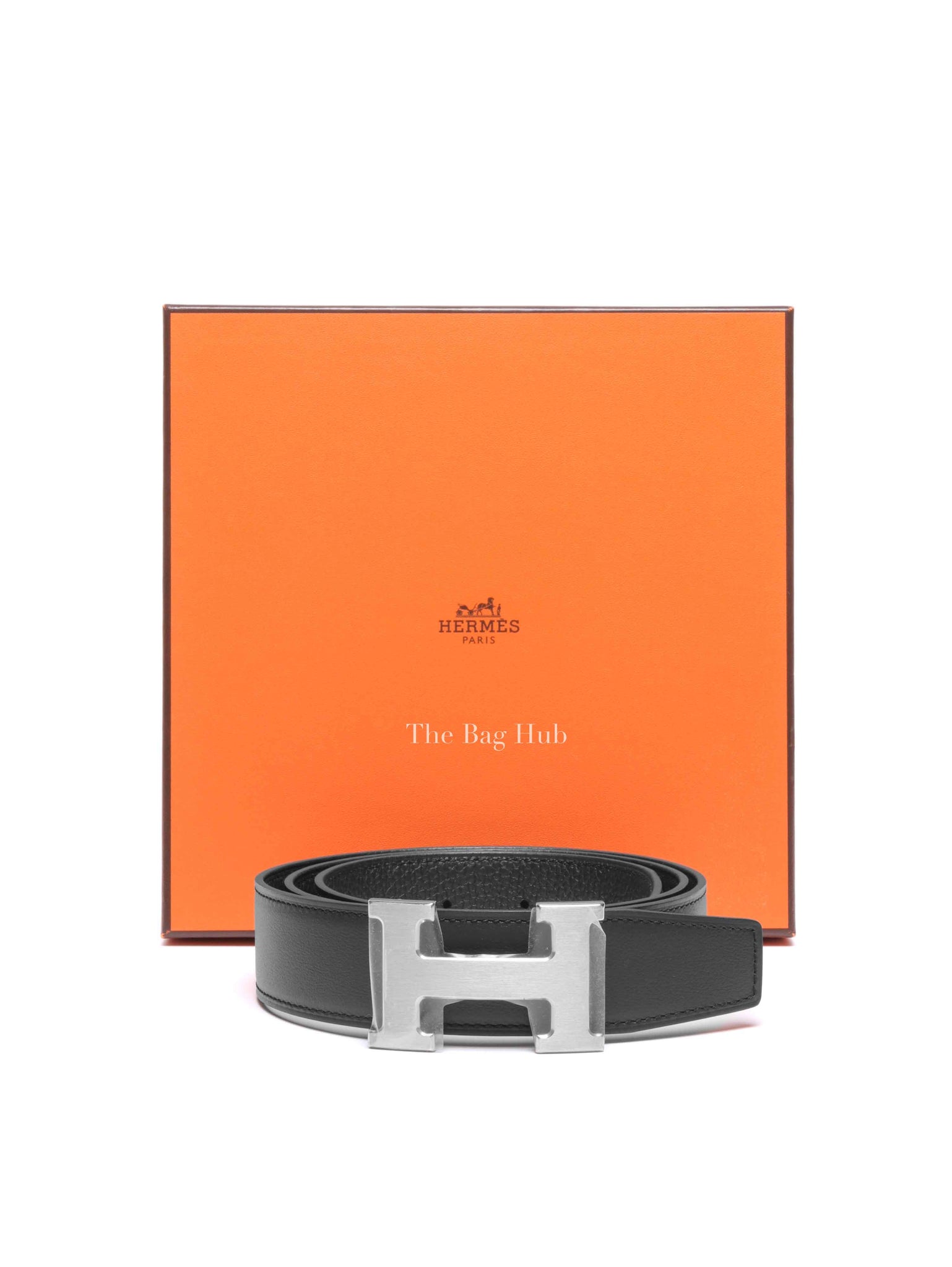 Hermes Noir/Noir Leather H Buckle Reversible Belt 32mm SHW 90cm