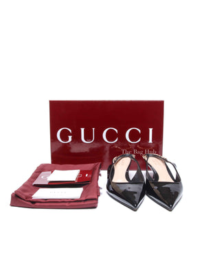 Gucci Black Patent Leather Signoria Chain Slingback Pumps Size 36.5