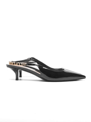 Gucci Black Patent Leather Signoria Chain Slingback Pumps Size 36.5