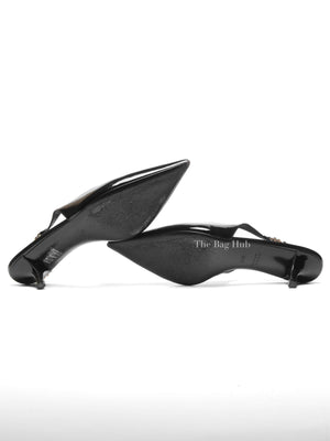 Gucci Black Patent Leather Signoria Chain Slingback Pumps Size 36.5