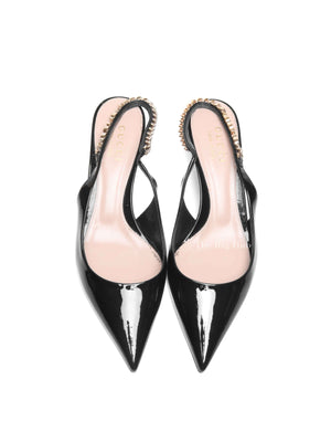 Gucci Black Patent Leather Signoria Chain Slingback Pumps Size 36.5