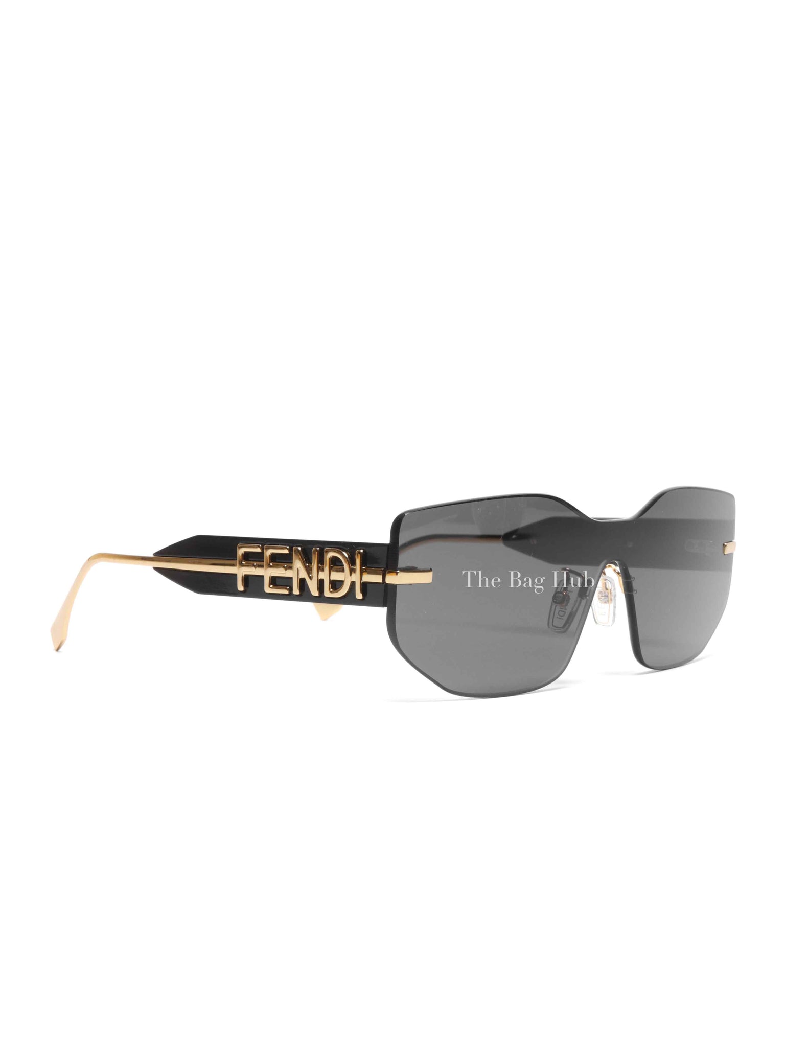 Fendi Black/Gold Plastic/Metal Fendigraphy Shield Sunglasses