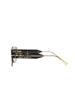 Fendi Black/Gold Plastic/Metal Fendigraphy Shield Sunglasses