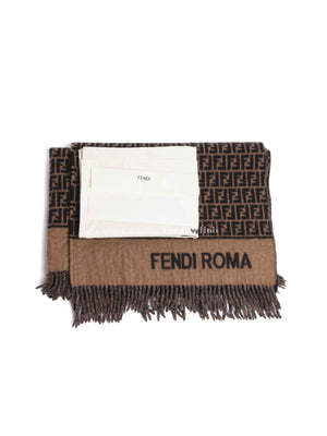 Fendi Brown Wool Monogram Poncho Scarf