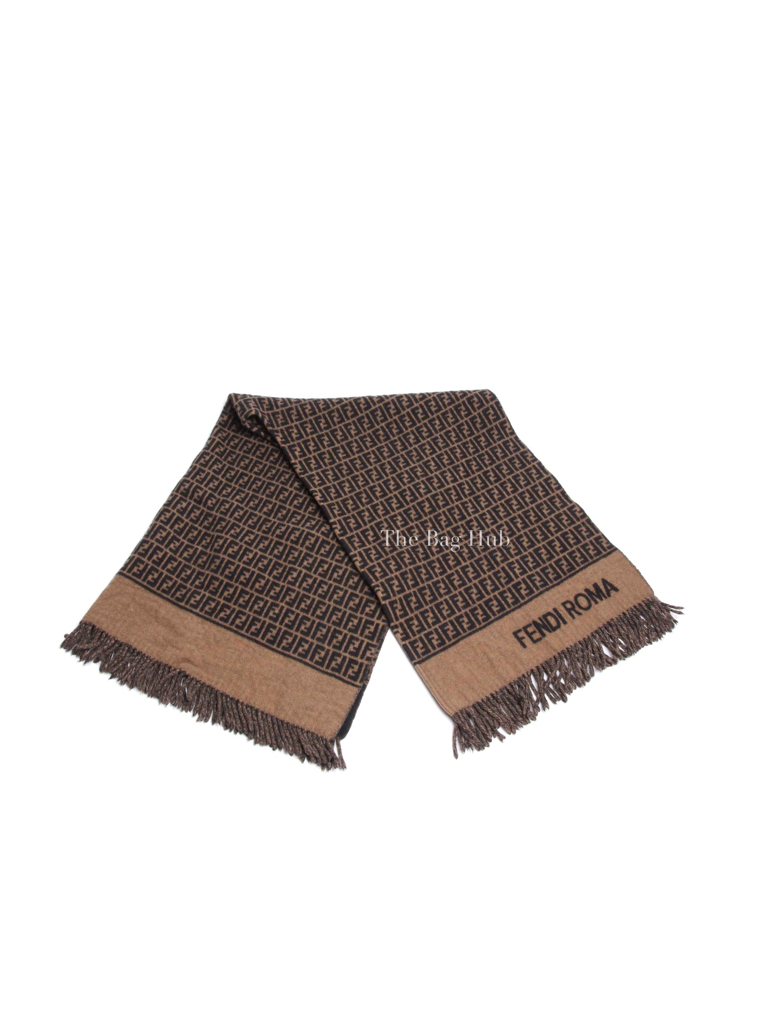 Fendi Brown Wool Monogram Poncho Scarf