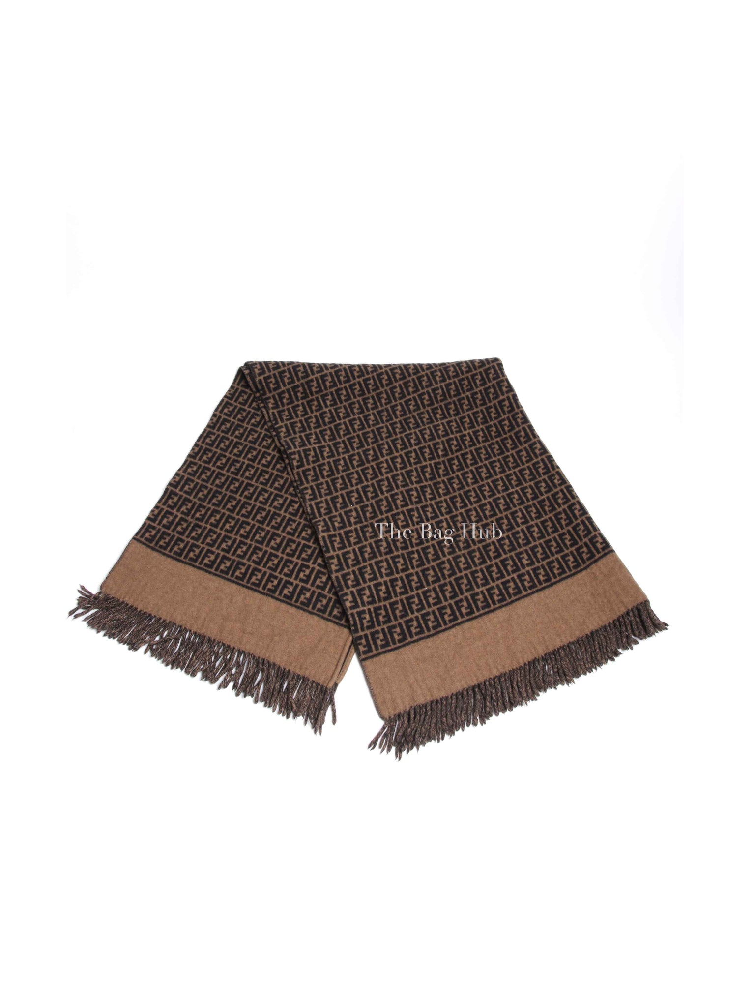Fendi Brown Wool Monogram Poncho Scarf