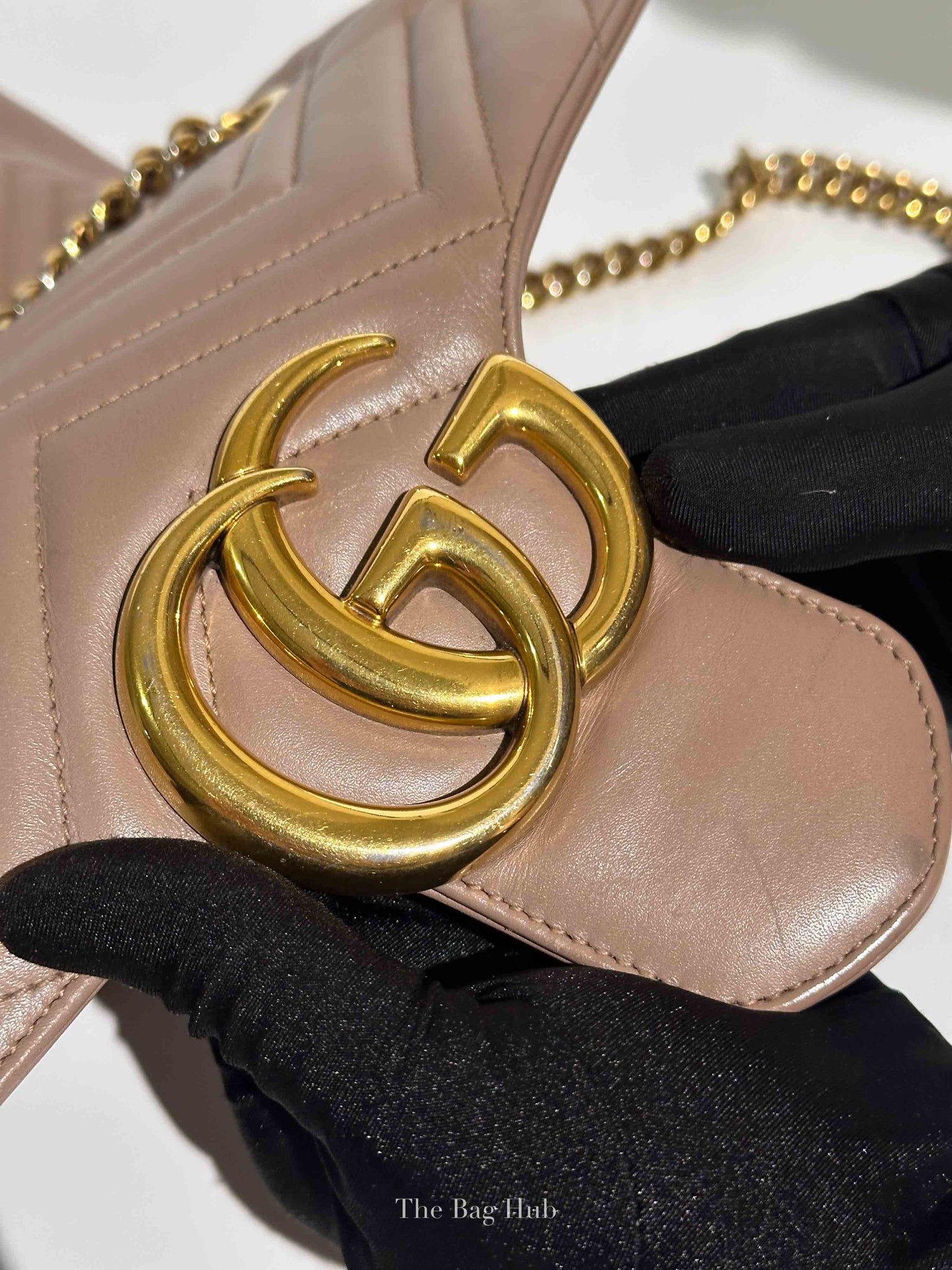 Gucci Taupe Leather GG Marmont Medium Shoulder Bag