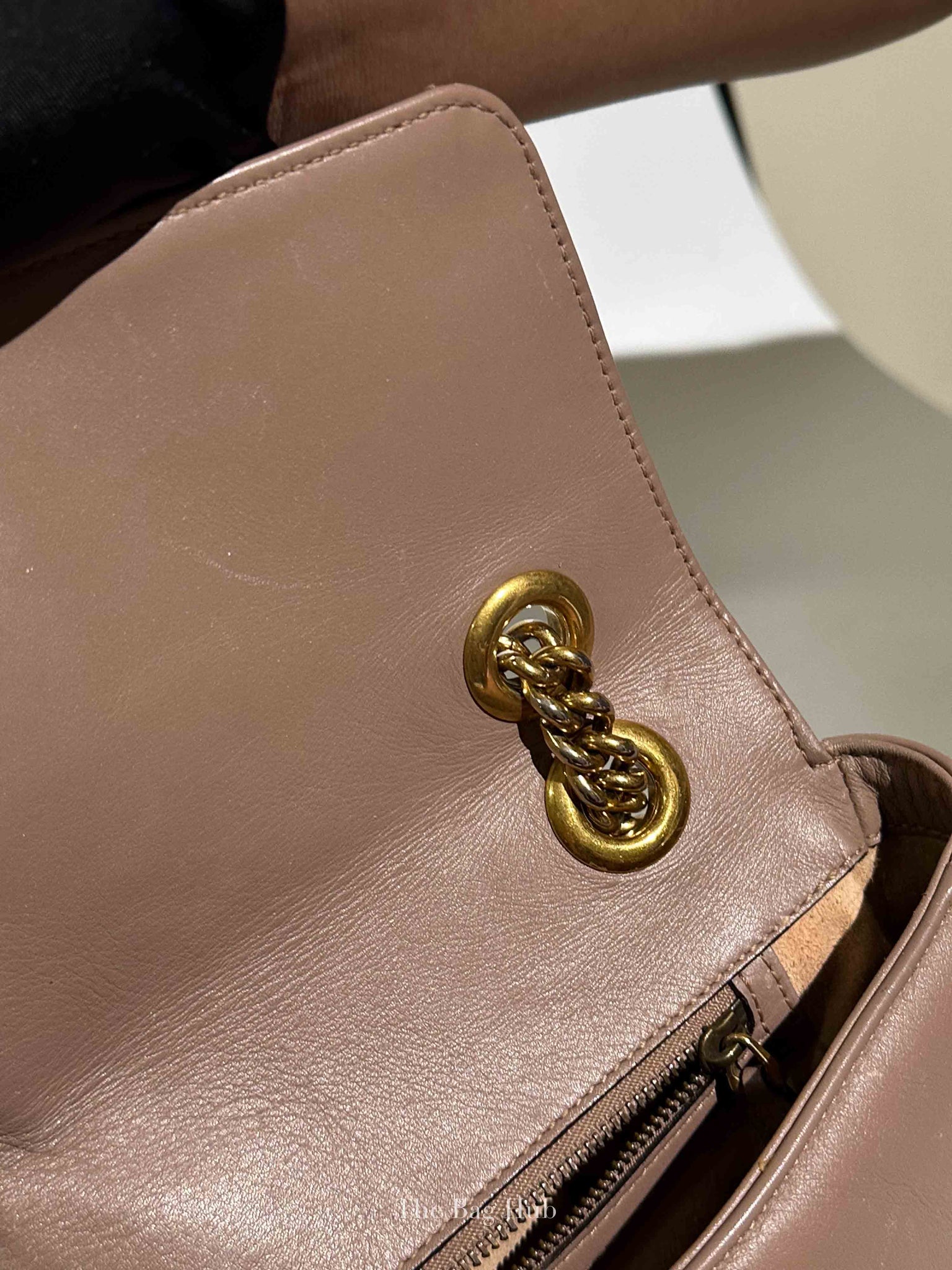 Gucci Taupe Leather GG Marmont Medium Shoulder Bag