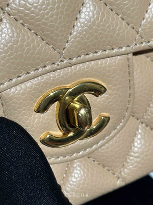 Chanel Beige Caviar Quilted Medium Double Flap Bag GHW