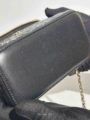Chanel Black Lambskin Camelia Embossed Small Vanity Bag