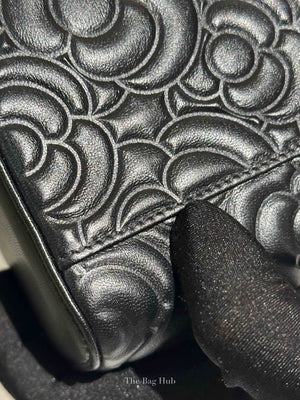 Chanel Black Lambskin Camelia Embossed Small Vanity Bag