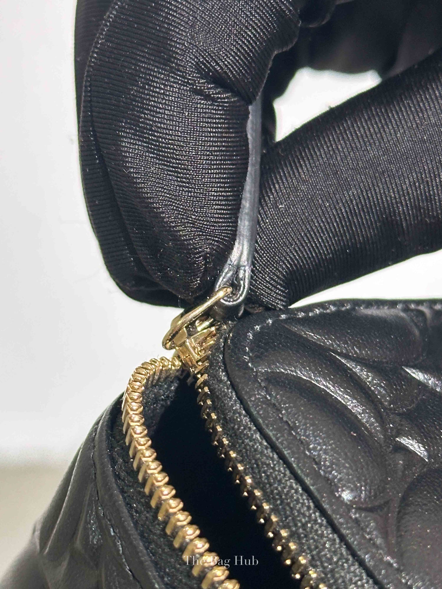 Chanel Black Lambskin Camelia Embossed Small Vanity Bag