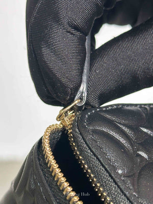 Chanel Black Lambskin Camelia Embossed Small Vanity Bag