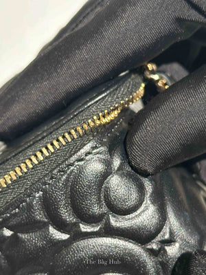 Chanel Black Lambskin Camelia Embossed Small Vanity Bag