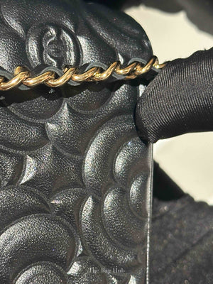 Chanel Black Lambskin Camelia Embossed Small Vanity Bag